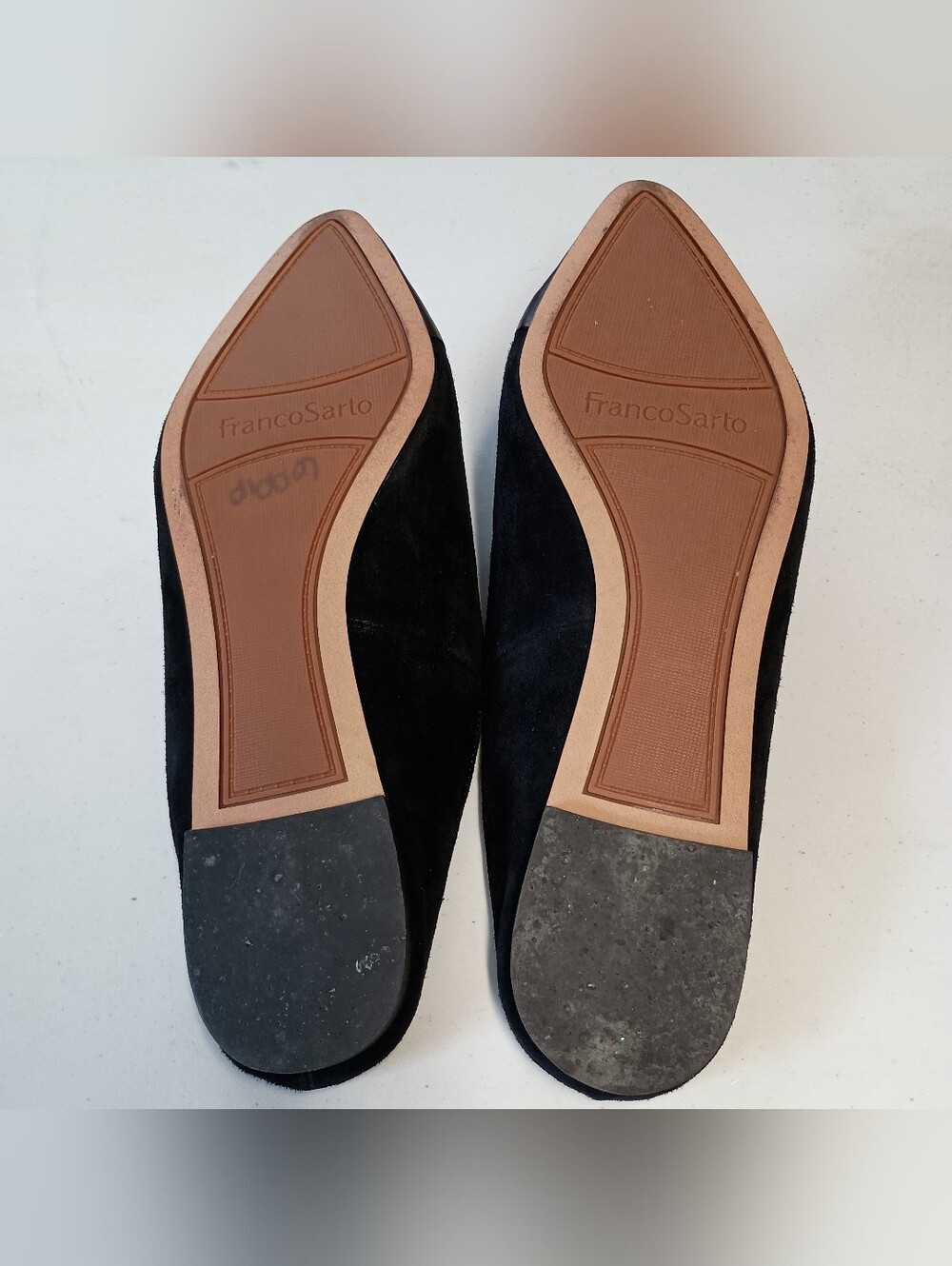 Franco Sarto Mule Flats Womens 8 Black Sharin Suede Leather Cap Toe Pointed - Picture 9 of 11